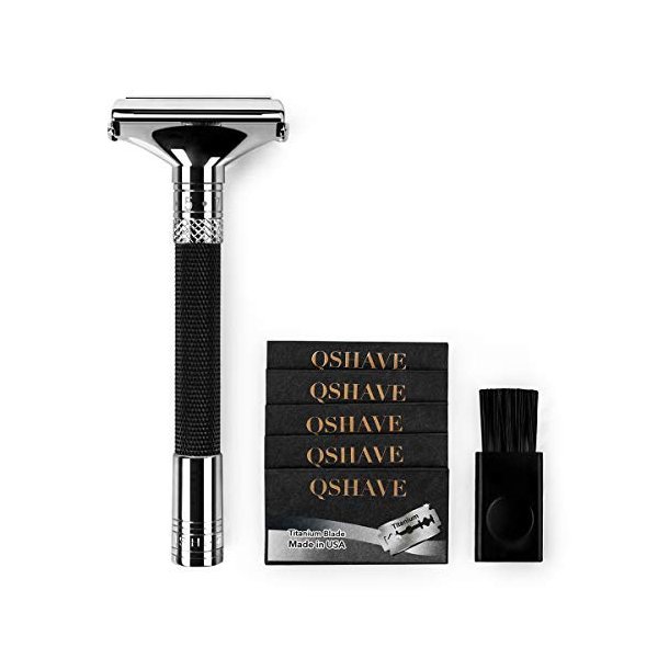 QSHAVE Parthenon Razor V2.0, 9 Degrees Adjustable Double Edge Safety Razor (Black)