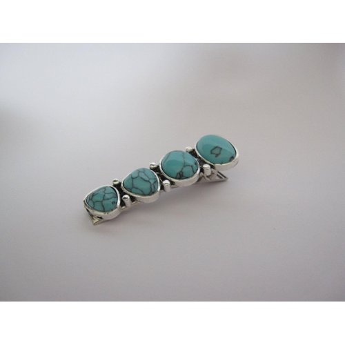 Smaller turquoise blue stone and silver metal alligator hair clip medium thin