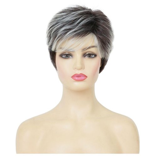 Siudus Short Grey Wig for Women Pixie Cut Wigs Layered Synthetic Hair Wig Daily Costume Wigs(Grey Black)