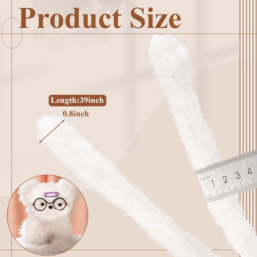 VitalCozy 10 Pcs 39.37 Inches Jumbo Fur Material Pipe Cleaners Chenille Stems Pipe Cleaner Craft Pipe Stems DIY Projects and Craft Supplies Decorations(Cream White)