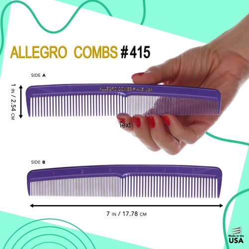 Allegro Combs #415 Combs for Women, 7 Inches Combs for Men, Parting Comb, Hair Comb, Comb for Men 6 Count (Purple)