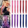 Fcysws 12PCS Red Blue Pink Purple Clip in Hair Extensions 21 Inch Heat-Resistant Synthetic straight Hair Extensions for Women Girls Gift Multi-Colors Party Highlights Clip in Synthetic Hairpiece