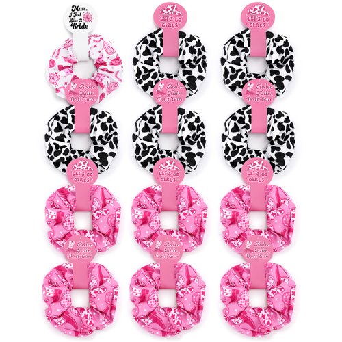 CiyvoLyeen Let's Go Girls Hair Scrunchies Western Cow Print Elastic Ties Ropes Disco Cowgirl Ponytail Holder Bachelorette Favors Party Gifts Bride Bridesmaid Wedding Supplies Decorations 12 PCS