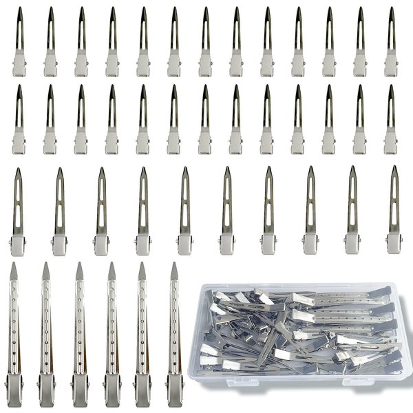 Styling Hair Clips, Silver Metal Duck Billed Hair Clips for Women Styling Sectioning, Duckbill Long Hair Clips, Pin Curl Clips for Hair, Alligator Roller Clip with Case