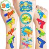 96PCS Water Squirt Gun Temporary Tattoo Stickers Pool Birthday Party Favors Decorations Supplies Decor Theme for Boys Girls School Classroom Activity Outdoor Prizes Rewards