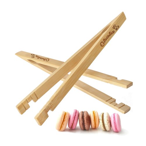 2PCS Reusable Toaster Tongs, OHOLA 8 inch Bamboo Cooking Tong, Multipurpose Wooden Tongs for Toaster, Fruits, Bread, Pickles, Cheese, Bacon, and Muffins (Stylish Pattern)
