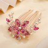 Aimimier Flower Crystal French Hair Comb Luxury Rhinestone Gem Side Combs Long Teeth Hair Pins Decorative Hair Accessories for Women Girls(Rose red)