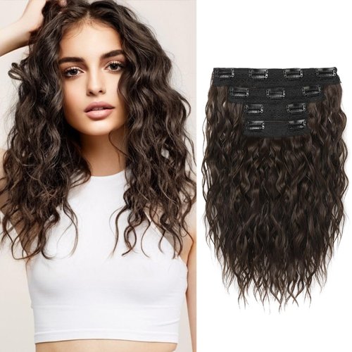 REECHO Hair Extensions, 4PCS Clip in Hair Extensions 12" Short Curly Wavy Brown Hair Extensions Invisible Lace Weft Natural Soft Hairpieces for Women – Chocolate Brown
