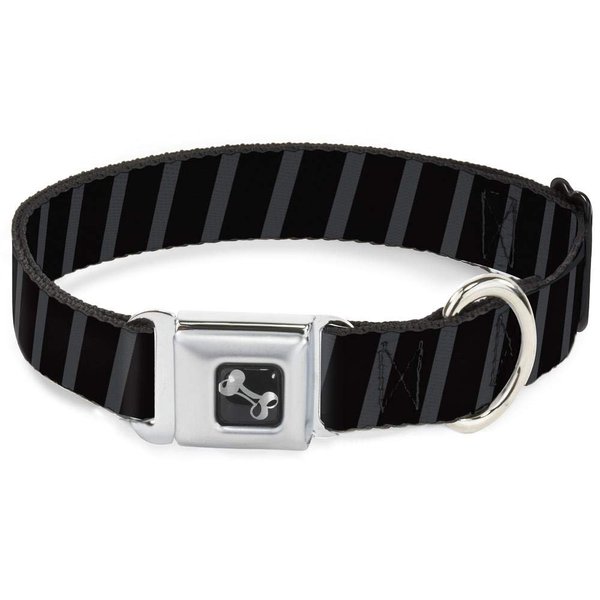 Dog Collar Seatbelt Buckle Diagonal Stripes Black Gray 11 to 17 Inches 1.0 Inch Wide