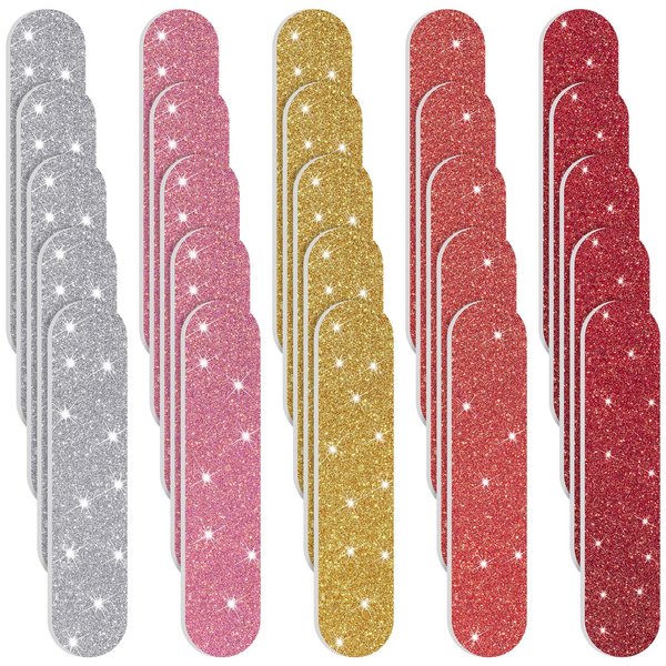150 Pieces Disposable Mini Nail Files Bulk Double Sided Emery SMALL Nail Files Colorful Nail Files for Home Salon Use (Glitter Style)