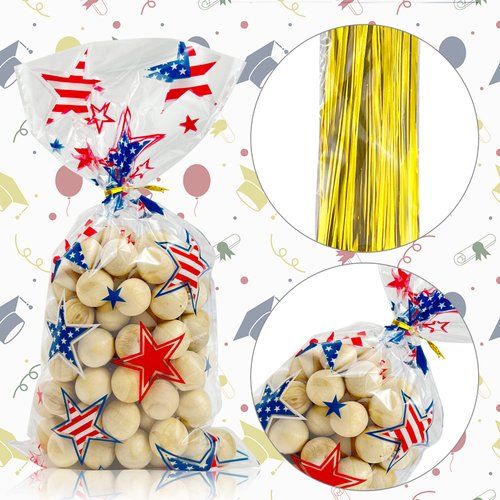 Bnsikun 80Pcs Independence Day Cellophane Bags Patriotic Goodie Bags 4th of July Treat Bags Plastic Candy Bags for Independence Day Sports Event Party Supplies