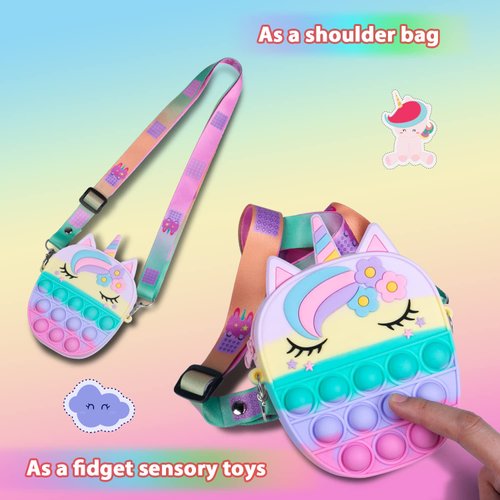 Sichy Pop Bag it, Fidget Bag, Pop Purse for Girl and Women Pop Bag with Unicorn Pop Toy, Anti Stress Silicone Poppet Bag Fidget Shoulder Bag, Best Gifts