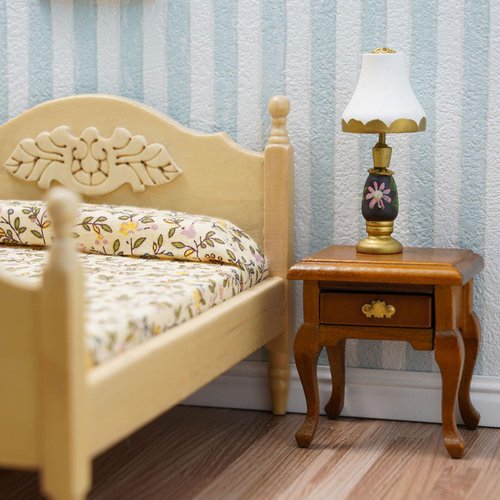 Miniature Furniture 1:12 Bedside Table Dollhouse Accessories Wooden Nightstand Vintage Living Room Bedroom Scene Bedroom Bedsides End TableHouse Model Decoration (Brown)