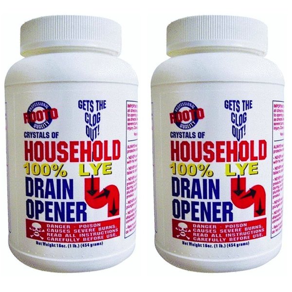 Rooto 1030 Drain Cleaner With Lye, 1 lb, 2 Piece