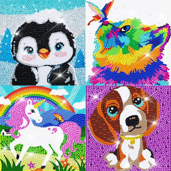 QEUOYSS 4 Pieces 5D Diamond Art Kits for Kids Beginners Easy Kits Arts and Crafts for Kids Ages 8-12 Diamond Art Craft Set for Home Wall Decor (4 Pack A)
