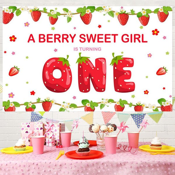 Strawberry First Birthday Party Decorations Berry Sweet Girls 1st One Birthday Backdrop Banner Girls Birthday Party Supplies Strawberry Backdrops Party Props