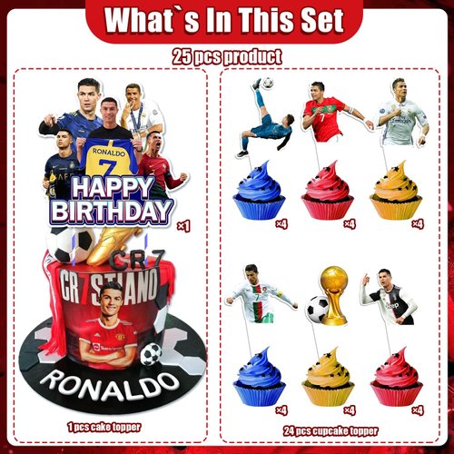 25pcs Soccer Themed Birthday Party Supplies Cupcake Toppers, Soccer Birthday Party Decorations, Soccer Cake Decorations, Cake Topper for Soccer Boys Birthday Party Decorations