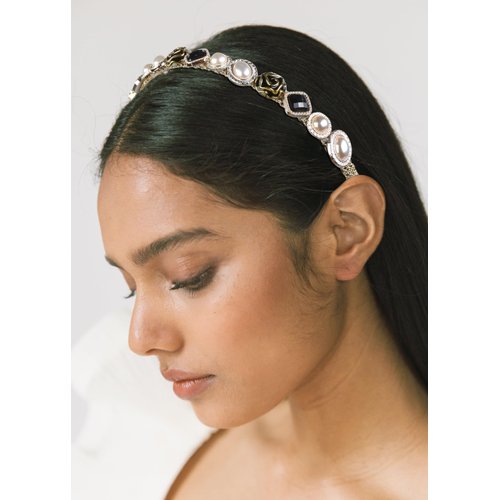 Huachi Rhinestone Headbands for Women Baroque Crystal Pearl Womens Headband Wide Elastic Head Bands for Women’s Hair Glitter Green Jeweled Bridal Luxury Hairband Hair Accessories