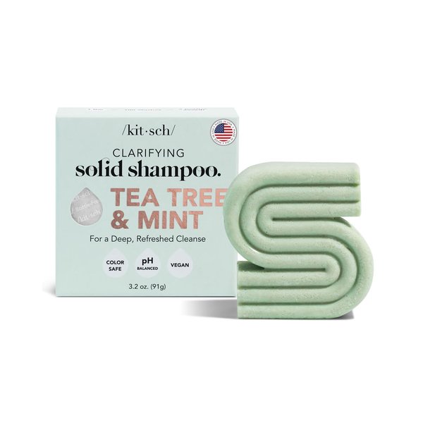 Kitsch Tea Tree & Mint Anti-Dandruff Shampoo Bar - Vegan, Natural, Paraben & Sulfate Free | For Itchy Scalp & All Hair Types | Made in US, 3.2oz
