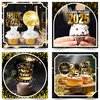 2025 New Years Eve Party Cupcake Toppers 48pcs Happy New Year Party Decoration 2025 Black and Gold New Years Cupcake Picks Decorations for 2025 New Years Eve Party Supplies