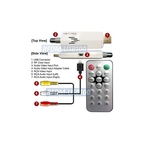 Universal Analog USB Cable TV Tuner with RCA A/V Input + DVR Software