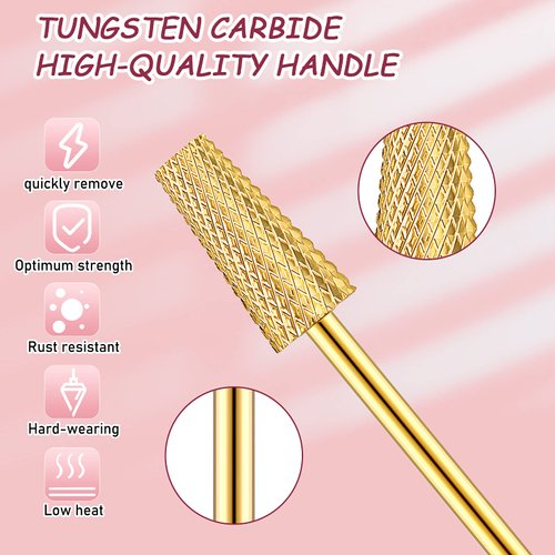 7 Pieces Nail Drill Bit Set, Tungsten Carbide Drill Bit Set, Cuticle Drill Bits Nail Bits for Nail Drill 3/32 Inch for Nail Bit Manicure Pedicure (Gold)