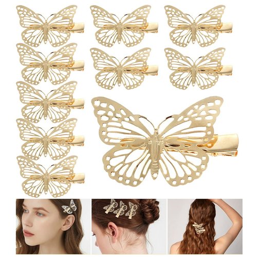 VinBee Butterfly Hair Clips, 10 Pack Cute Metal Butterfly Hair Claw Pins Barrettes Accessories for Girls and Women (Gold)