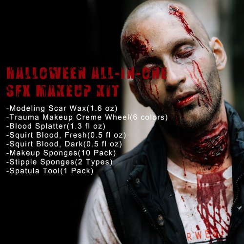 DELISOUL Trauma SFX Makeup Kit,Halloween Professional Special Effect Makeup Kit,All-In-One FX Prosthetics Makeup Effects,Scar Wax,Bruise Wheel,Fake Bloods Set For Halloween,Christmas Gifts,Cosplay