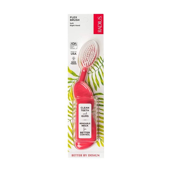 RADIUS Flex Brush with Soft Bristles Toothbrush BPA Free & ADA Accepted Designed to Improve Gum Health & Reduce Issues - Right Hand - Watermelon/White - Pack of 1