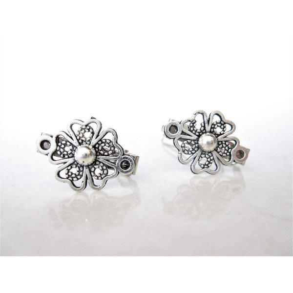 Set of 2 extra tiny small silver clover flower metal barrette hair clip for