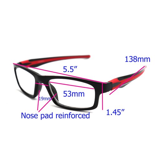 ColorViper Sports Double Injection Readers Flexie Reading Glasses (RED, +1.50)