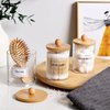 VITEVER 3 Pack Qtip Holder Dispenser with Bamboo Lids - Apothecary Jar Containers for Vanity Organizer Storage - Bathroom Accessories Set for Cotton Swab, Ball, Pads, Floss