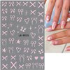 JMEOWIO 8 Sheets Heart Bow Tie Nail Art Stickers Decals Self-Adhesive Pegatinas Uñas Pink Nail Supplies Nail Art Design Decoration Accessories