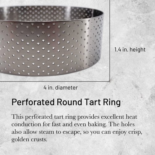 de Buyer Perforated Round Tart Ring - 4” Diameter, 1.4” Height - Perfect for Baking Beautifully Crisp Tarts - Easy to Use & Clean - Made in France