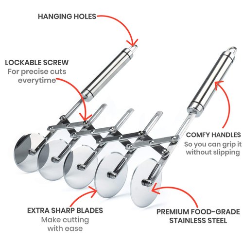 Oleex ‘All-Dough’ Pastry Cutter Set. 5 Wheel Dough Cutter and Dual Fluted Ravioli Cutter Wheel/Pizza Cutter Wheel! Versatile Brownie Cutter, Pasta Maker, Noodle Cutter, Stainless Steel Pizza Slicer