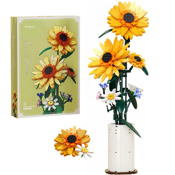 CSJJKLUT Sunflower Building Block Set with Vase – 821PCS Flower Bouquet for Adults and Teens, for Home and Office Decor, Ideal for Boys and Girls
