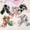 Yonchic 6-Piece Satin Bowknot Elastic Hair Ties, Fashion Print Scrunchies Ladies Long Lasting Braids Ponytail Holders, Soft Elegant Bow Hair Tie Ribbon Rubber Bands Hair Accessories