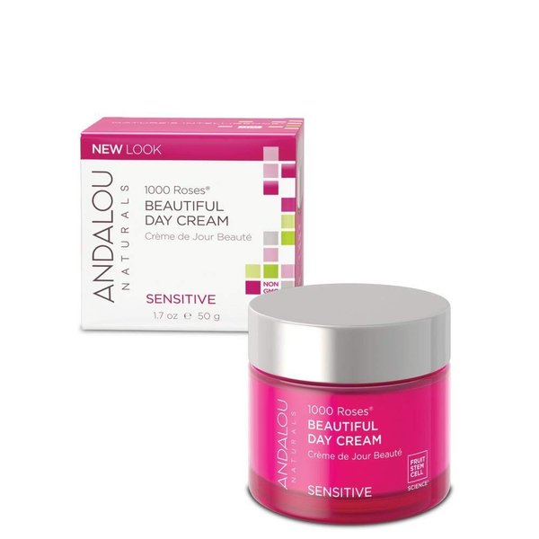 Andalou Naturals 1000 Roses Beautiful Day Cream, Face Moisturizer for Sensitive Skin with Hyaluronic Acid, & Aloe Vera, Cruelty Free, 1.7 Ounce