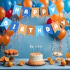 Blue and Orange Birthday Banner, Happy Birthday Banner Blue Party Decorations for Boys Kids 1st Birthday Decor