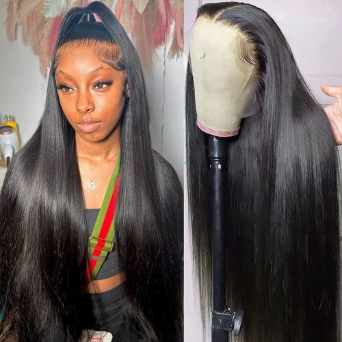 MYLOCKME 24 Inch Straight Lace Front Wigs Human Hair 13x6 Frontal Wigs Human Hair HD Lace 150% Density Straight Hair Wigs for Black Women Human Hair Glueless Wigs Pre Plucked 13x6 Lace Front Wig