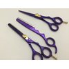 5.5" Professional Barber Razor Edge Powder Coated Hair Cutting and Texturizing Shears Scissors Purple with Straight Razor Student Teacher Kit Set+case Black