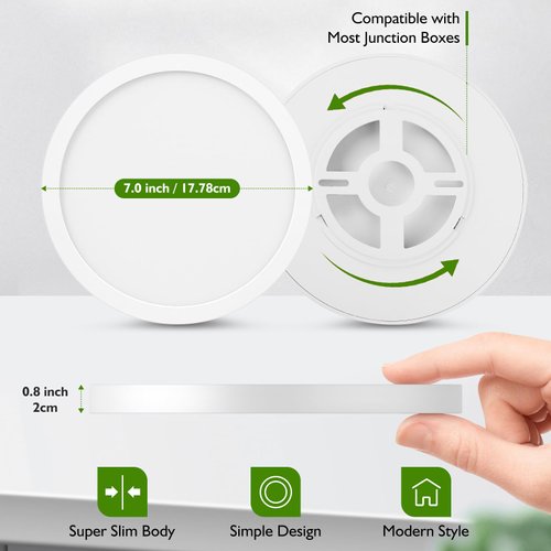 LED Flush Mount Ceiling Light Fixture, 100W Equivalent Modern Kitchen Recessed Ceiling Lamp 5000K Daylight White 15W 1200Lm 7 Inch Closet Round Surface Mount for Bathroom Laundry Bedroom Hallway