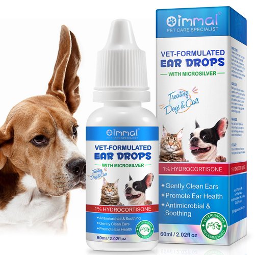 Cat & Dog Ear Infection Treatment Drops - with 1% Hydrocortisone for Yeast & Bacterial Ear Infections, Itchy Ear Relief, Prevents Inflammation - Ear Cleaner for Dogs & Cats - 2 fl oz