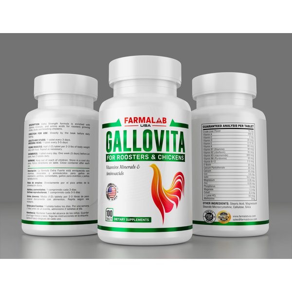 GALLOVITA para Gallos 100Tabs Vitamins Minerals Aminoacids for Rooster Hens Chickens Gamefowl Vitaminas Minerales Aminoacidos