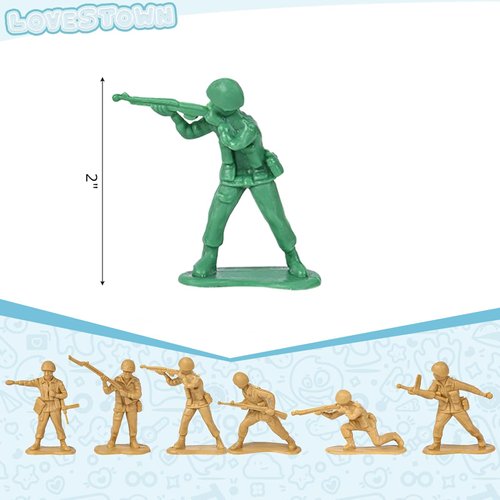 LovesTown 120PCS Army Men Action Figures, Plastic Toy Soldier Figures Green Red Yellow Silver Army Men Playset for Boys Birthday