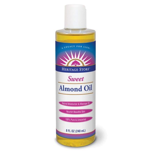 HERITAGE STORE Sweet Almond Oil with Vitamin E, Unscented (Btl-Plastic) | 8oz