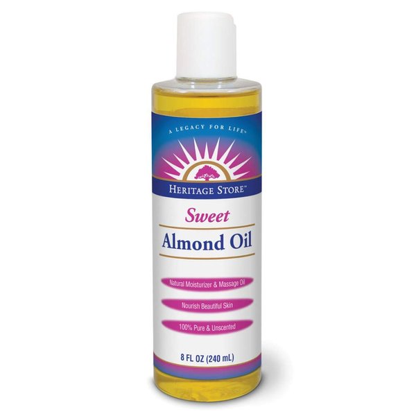 HERITAGE STORE Sweet Almond Oil with Vitamin E, Unscented (Btl-Plastic) | 8oz