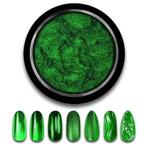 Christmas St. Patrick's Day Chrome Nail Powder, Green Chrome Nail Powder Metallic Mirror Effect for Nails Art Design Holographic Glitter Pigment Dust for DIY Manicure Decorations 1Pcs