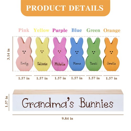 Personalized Easter Bunny Wooden Block Set with Name Custom Easter Bunny Peeps Set Easter Gift for Grandma mom (Style 0)