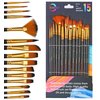 Acrylic Paint Brushes Set 15 Pieces, Nylon Bristle Paintbrushes for Acrylic Painting, Oil and Watercolor Brushes for Body Face Rock Canvas Miniatures, Arts Crafts and Painting Supplies Gifts Artists